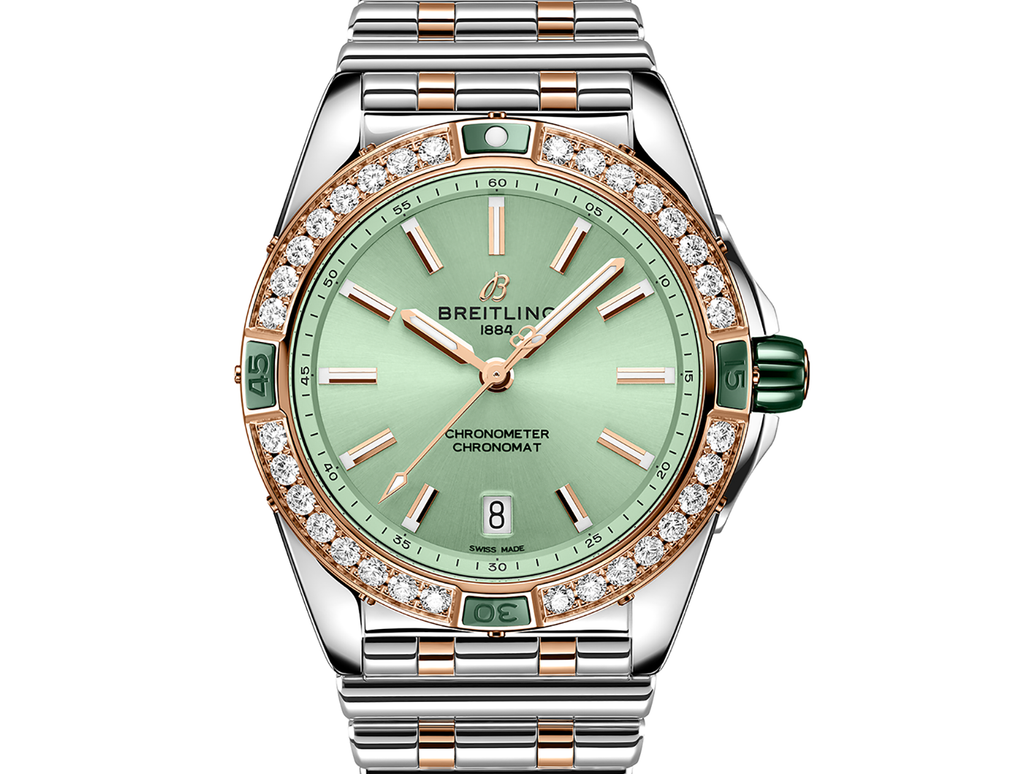 BRT Super Chronomat 38mm Diamond Watch with Mint Dial