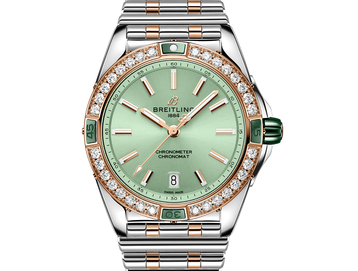 BRT Super Chronomat 38mm Diamond Watch with Mint Dial
