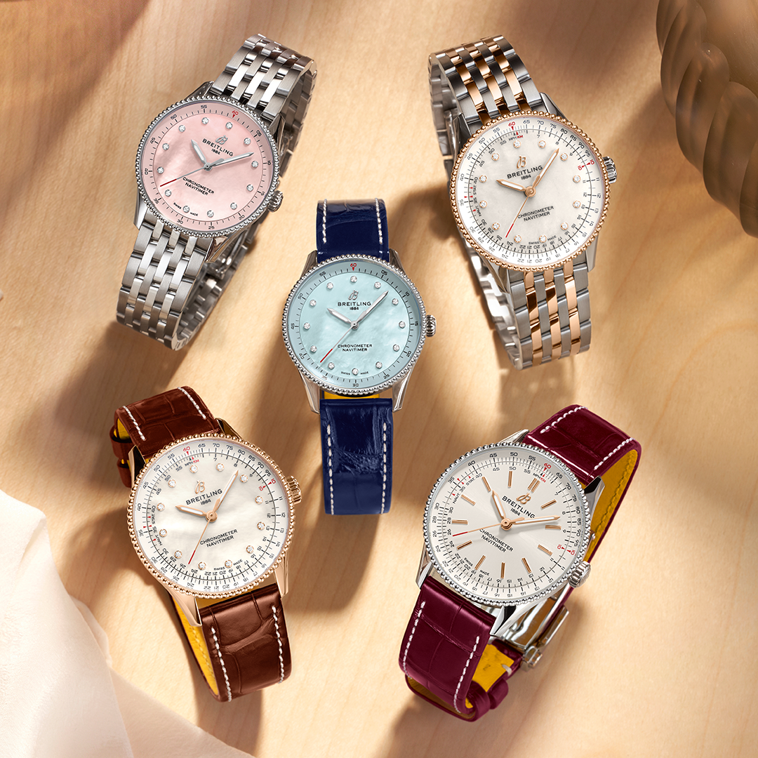 BRT Navitimer Automatic 36mm Watch with Burgundy Leather Strap