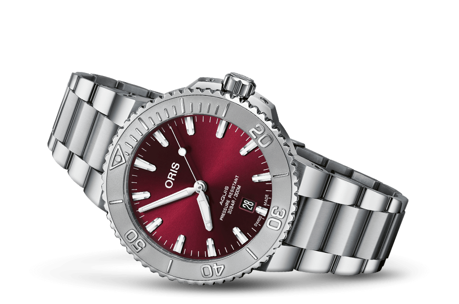 ORS Aquis Date Relief Watch with Cherry Dial, 41.50mm