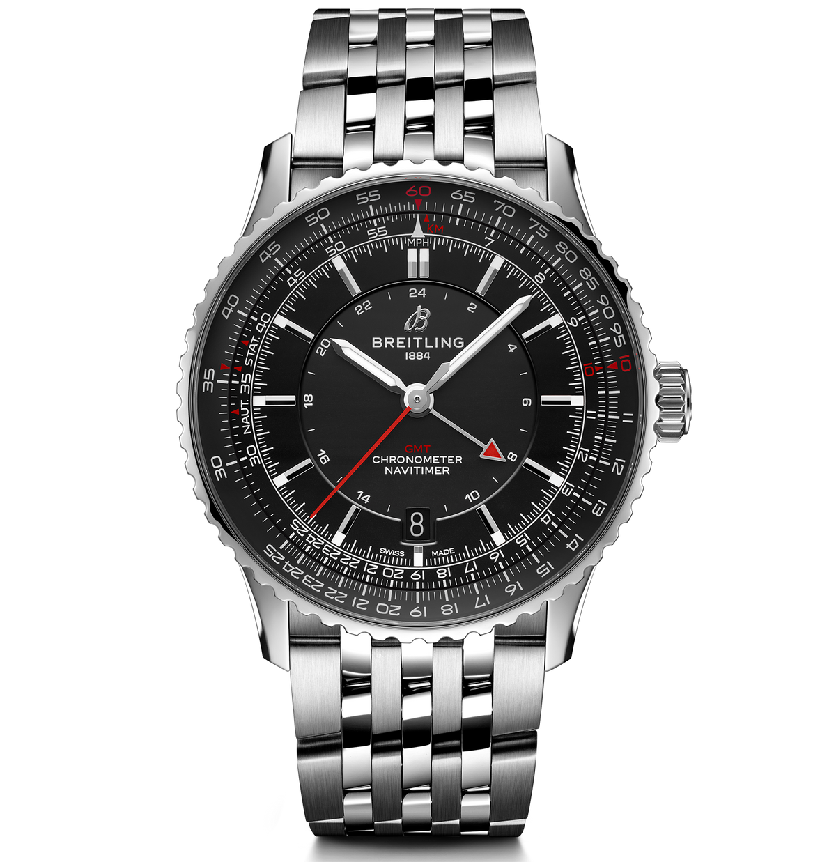 BRT Navitimer Automatic GMT 41 Watch with Black Dial