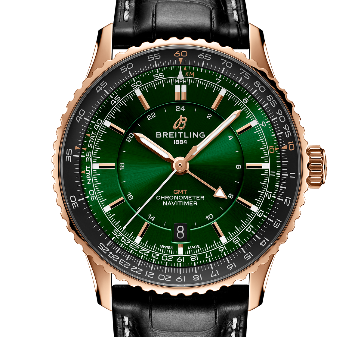 BRT Navitimer Automatic GMT 41 Watch with Green Dial