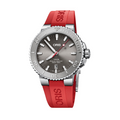 ORS Aquis Date Relief Watch with Grey Dial and Red Rubber Strap