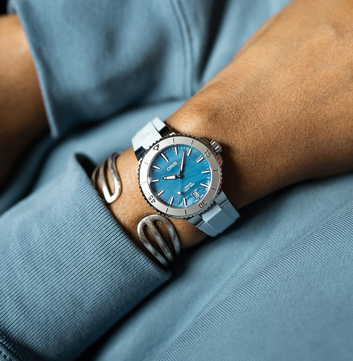 ORS Aquis Date Watch with Blue Mother of Pearl Dial, 36.5mm