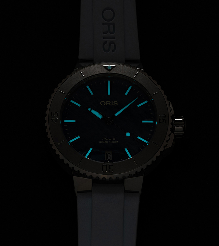 ORS Aquis Date Watch with Blue Mother of Pearl Dial, 36.5mm