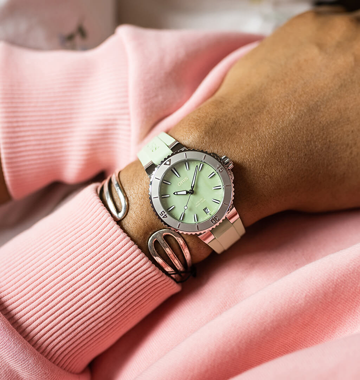 ORS Aquis Date Watch with Green Mother of Pearl Dial, 36.5mm