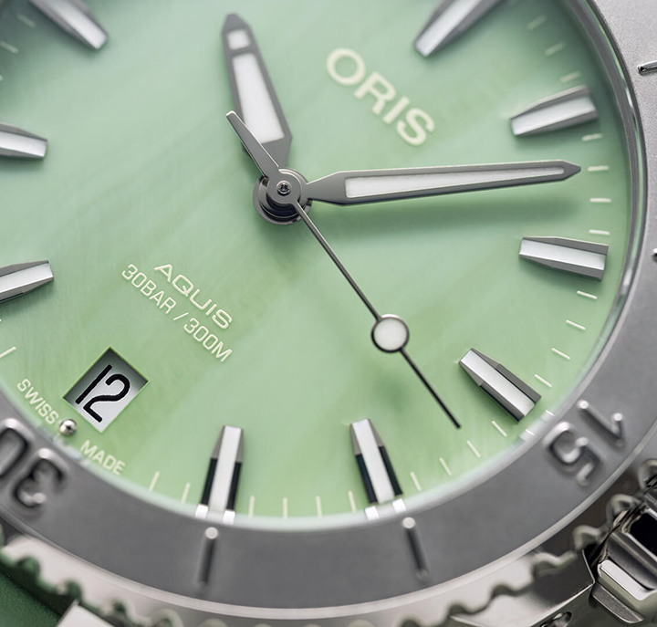 ORS Aquis Date Watch with Green Mother of Pearl Dial, 36.5mm