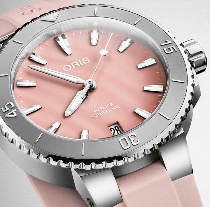 ORS Aquis Date Watch with Pink Mother of Pearl Dial, 36.5mm