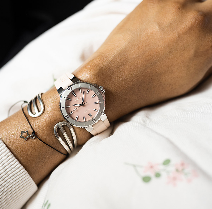 ORS Aquis Date Watch with Pink Mother of Pearl Dial, 36.5mm