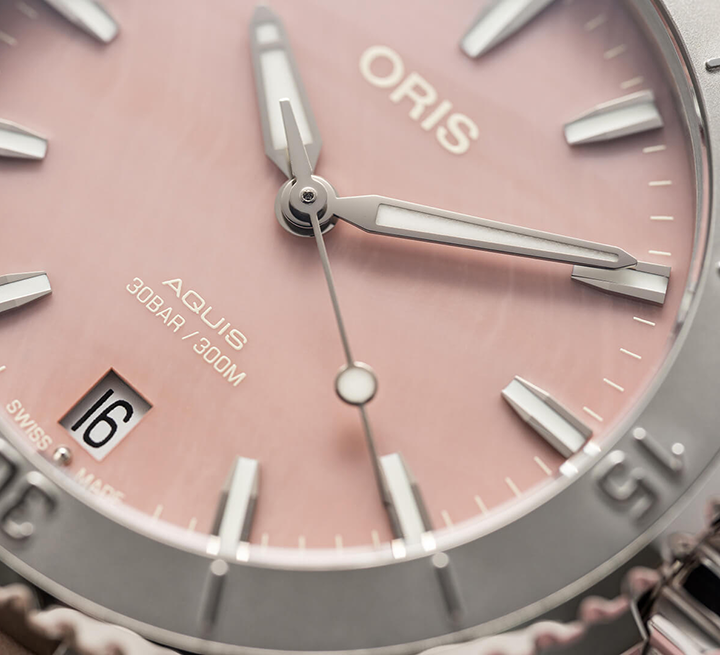 ORS Aquis Date Watch with Pink Mother of Pearl Dial, 36.5mm