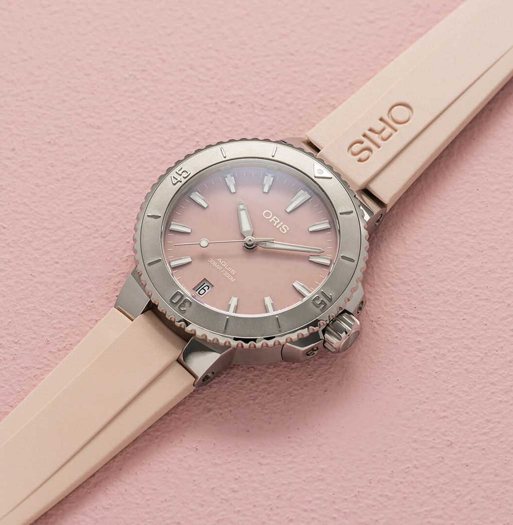 ORS Aquis Date Watch with Pink Mother of Pearl Dial, 36.5mm