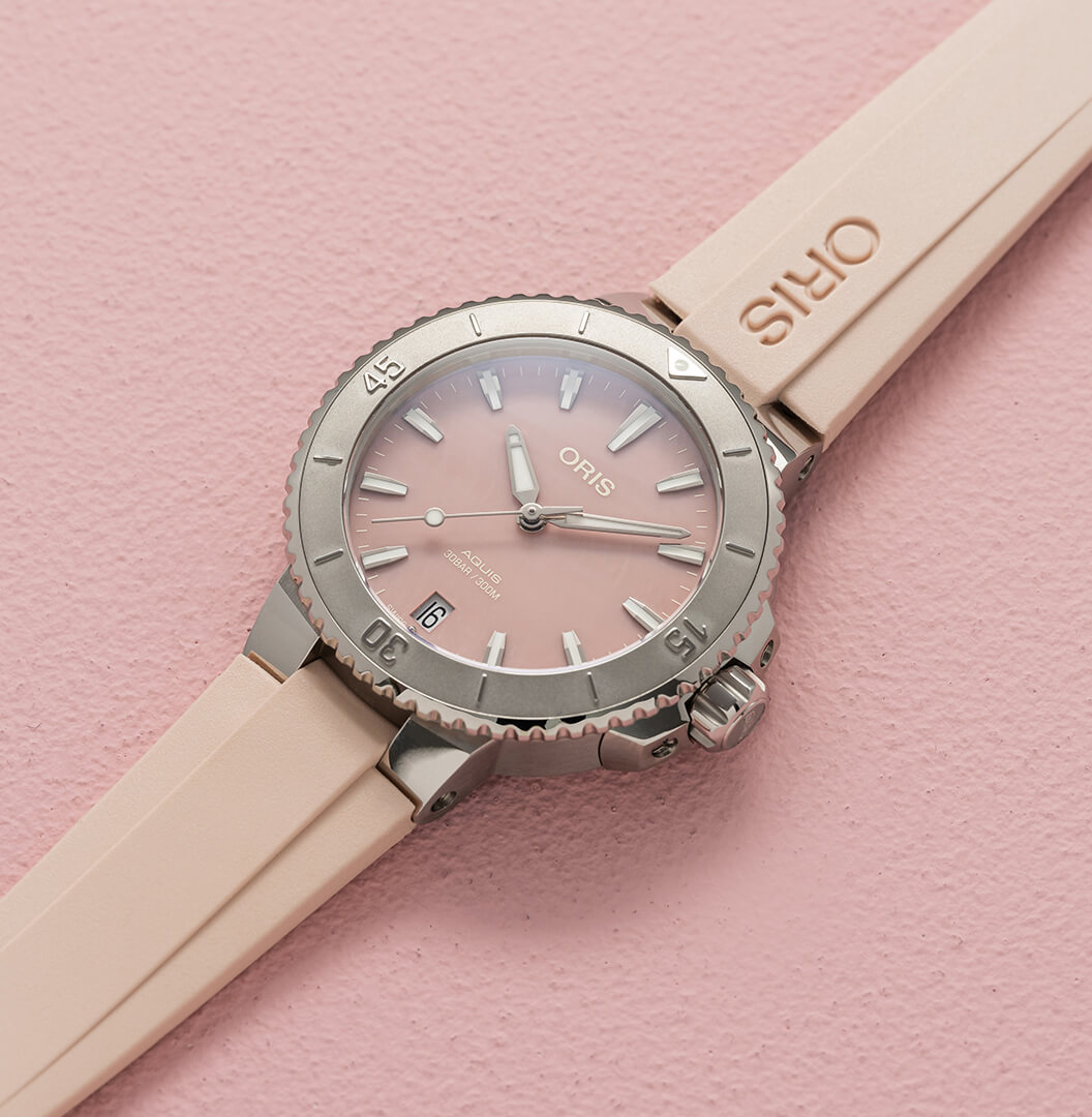 ORS Aquis Date Watch with Pink Mother of Pearl Dial, 36.5mm