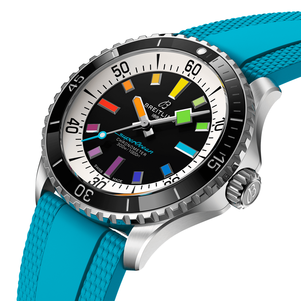 BRT Superocean Automatic 42 Watch with Turquoise Rubber Strap