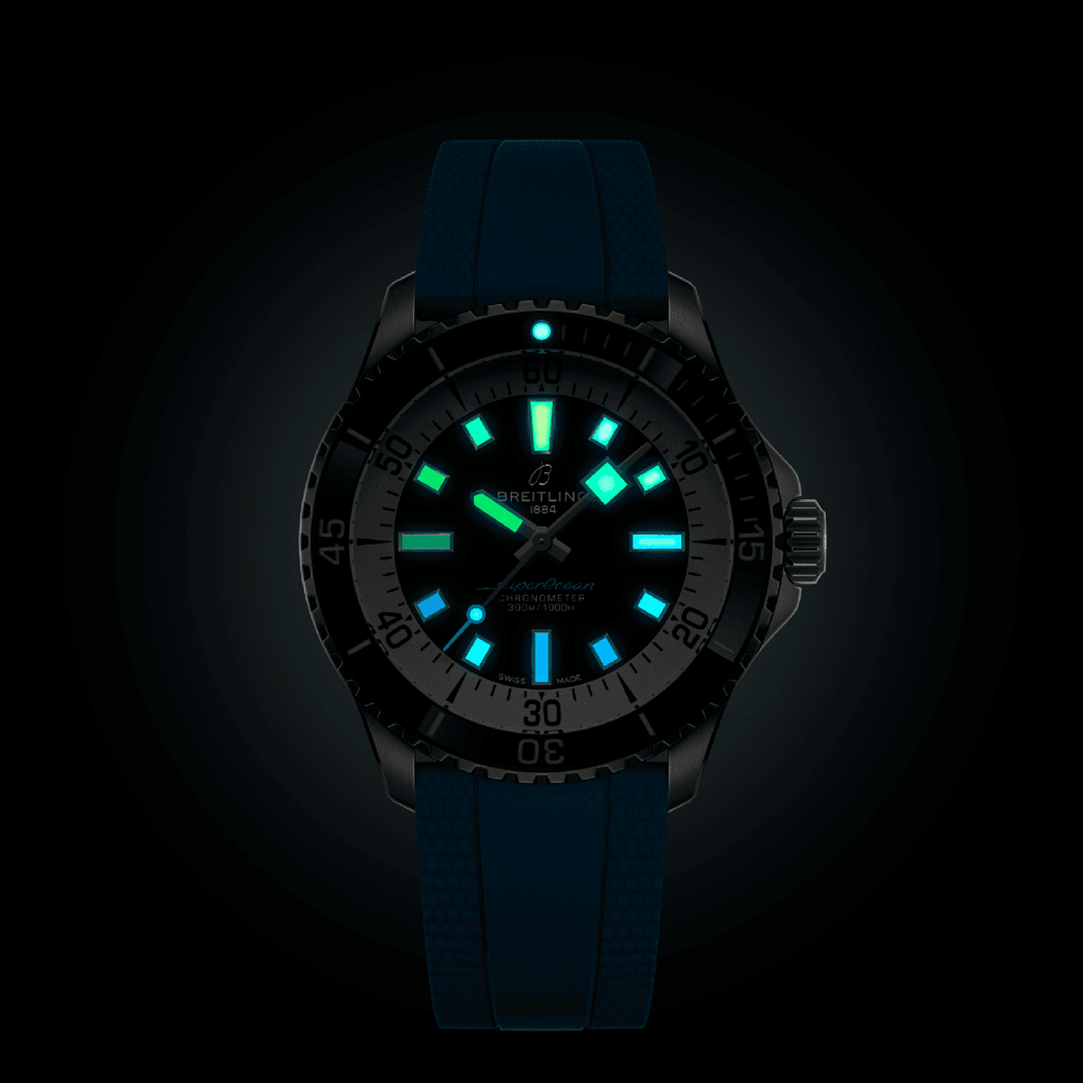 BRT Superocean Automatic 42 Watch with Turquoise Rubber Strap
