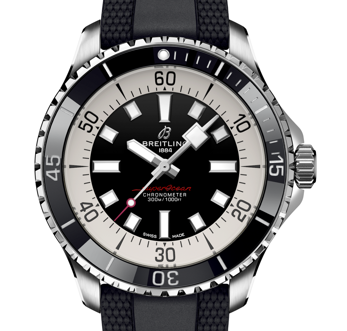 BRT Superocean Black on Rubber Watch, 44mm