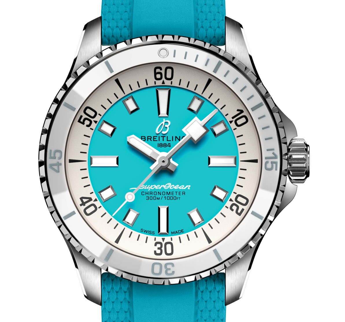 BRT Superocean Turquoise on Rubber Watch, 36mm
