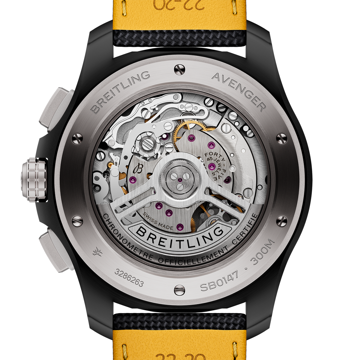 BRT Avenger B01 Chronograph 44mm Night Mission Watch with Black Carbon Dial