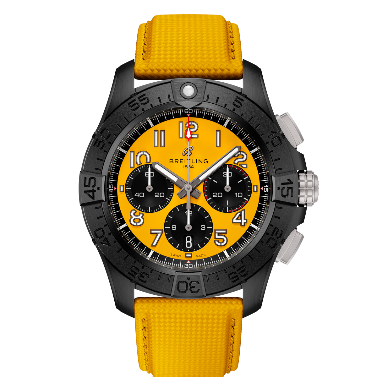 BRT Avenger B01 Chronograph 44mm Night Mission Watch with Yellow Dial