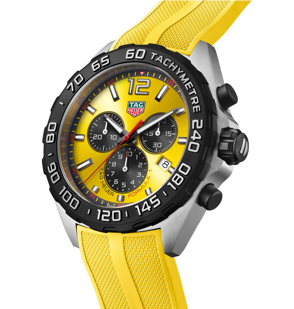 TGHR Formula 1 Men's Quartz Chronograph Yellow Dial and Rubber Strap Watch