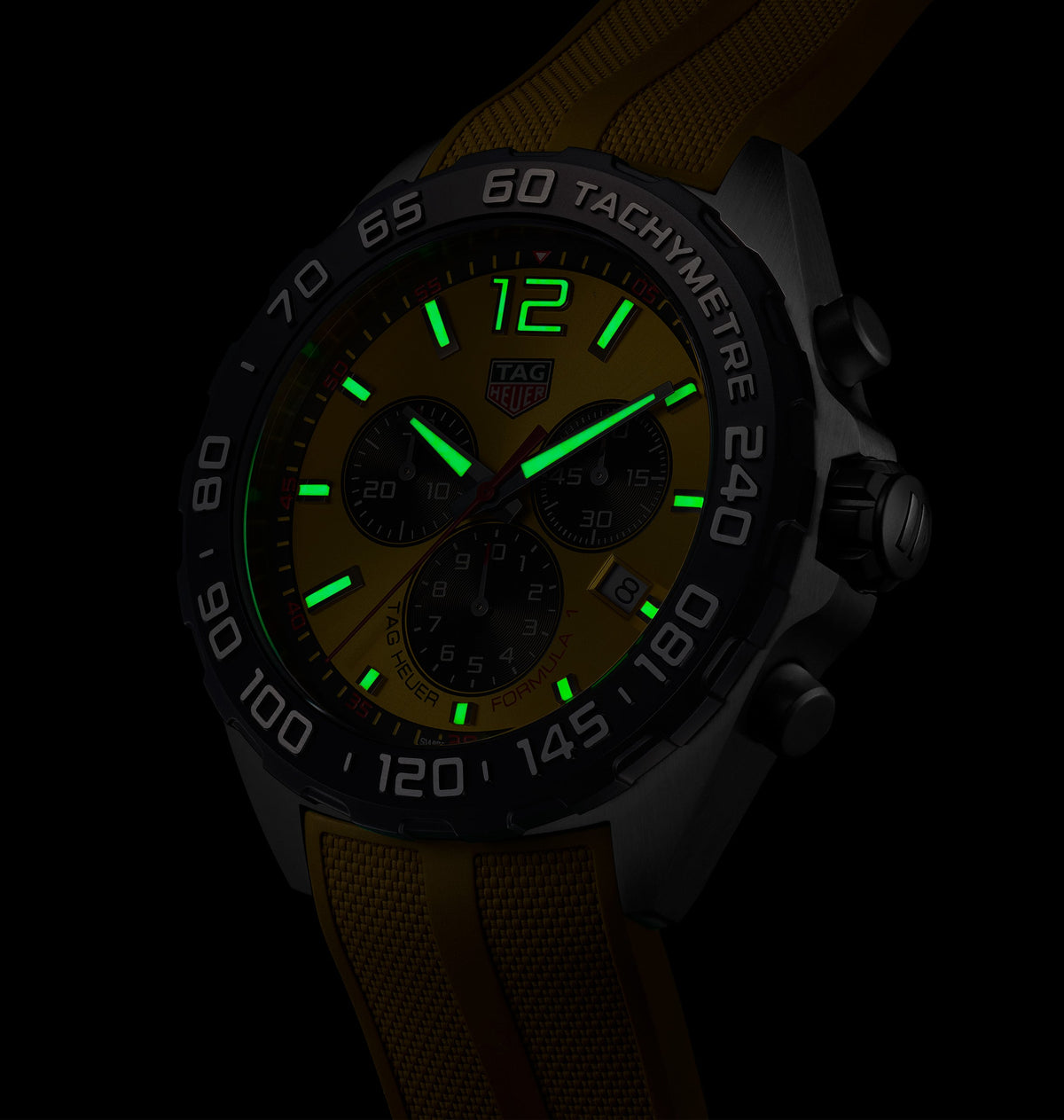 TGHR Formula 1 Men's Quartz Chronograph Yellow Dial and Rubber Strap Watch