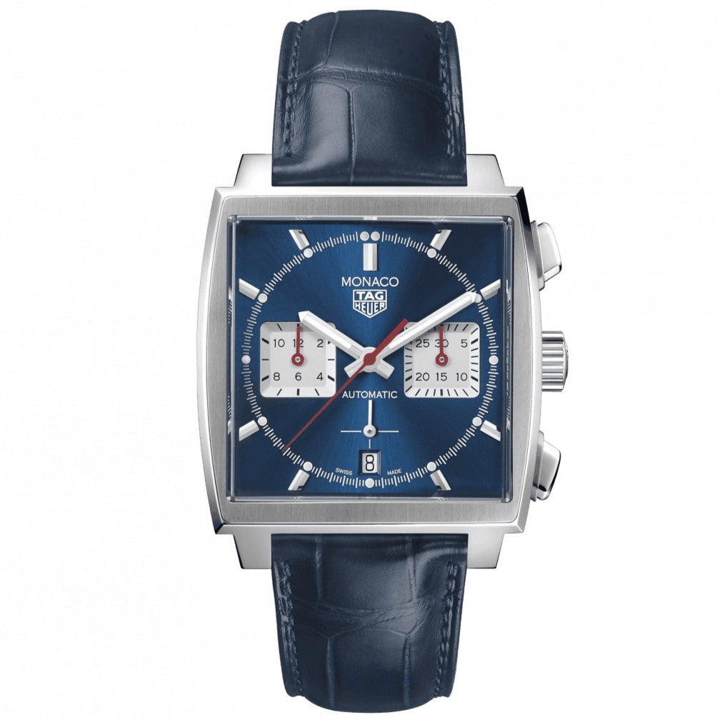 TGHR Monaco Men's Calibre Heuer 02 Blue Dial Watch with Alligator Strap