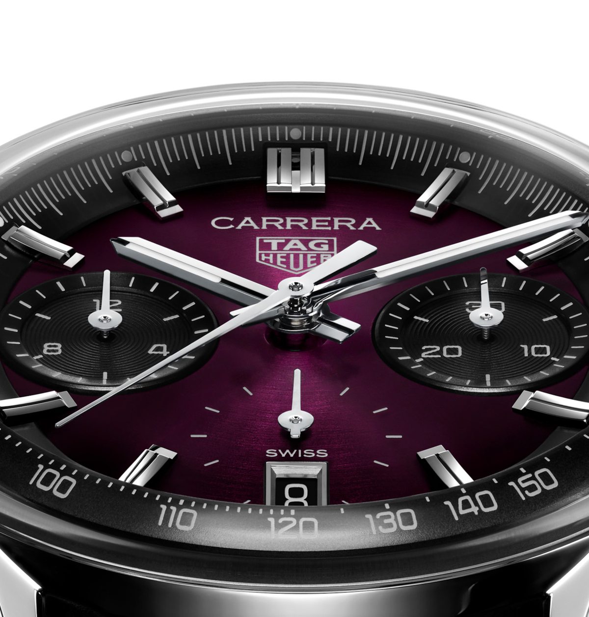 TGHR Carrera Chronograph Watch with Black Leather Strap
