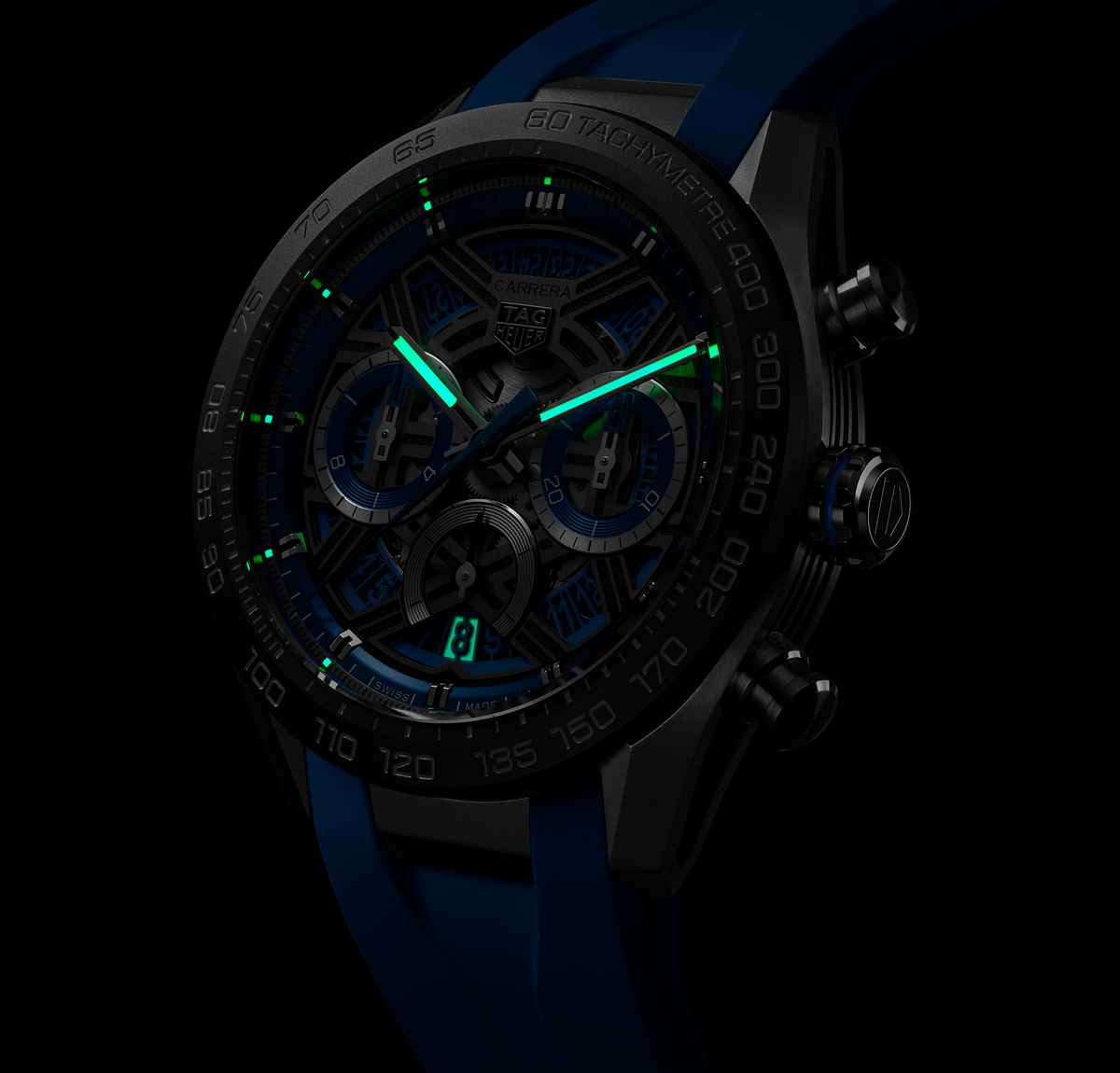 TGHR Carrera Chronograph Extreme Sport Watch with Blue Rubber Strap