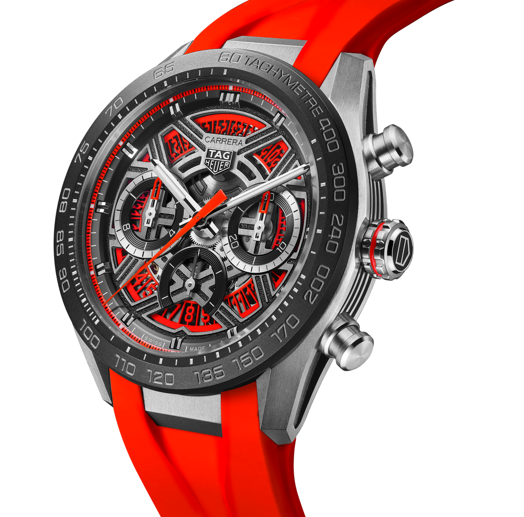TGHR Carrera Chronograph Extreme Sport Watch with Orange Rubber Strap