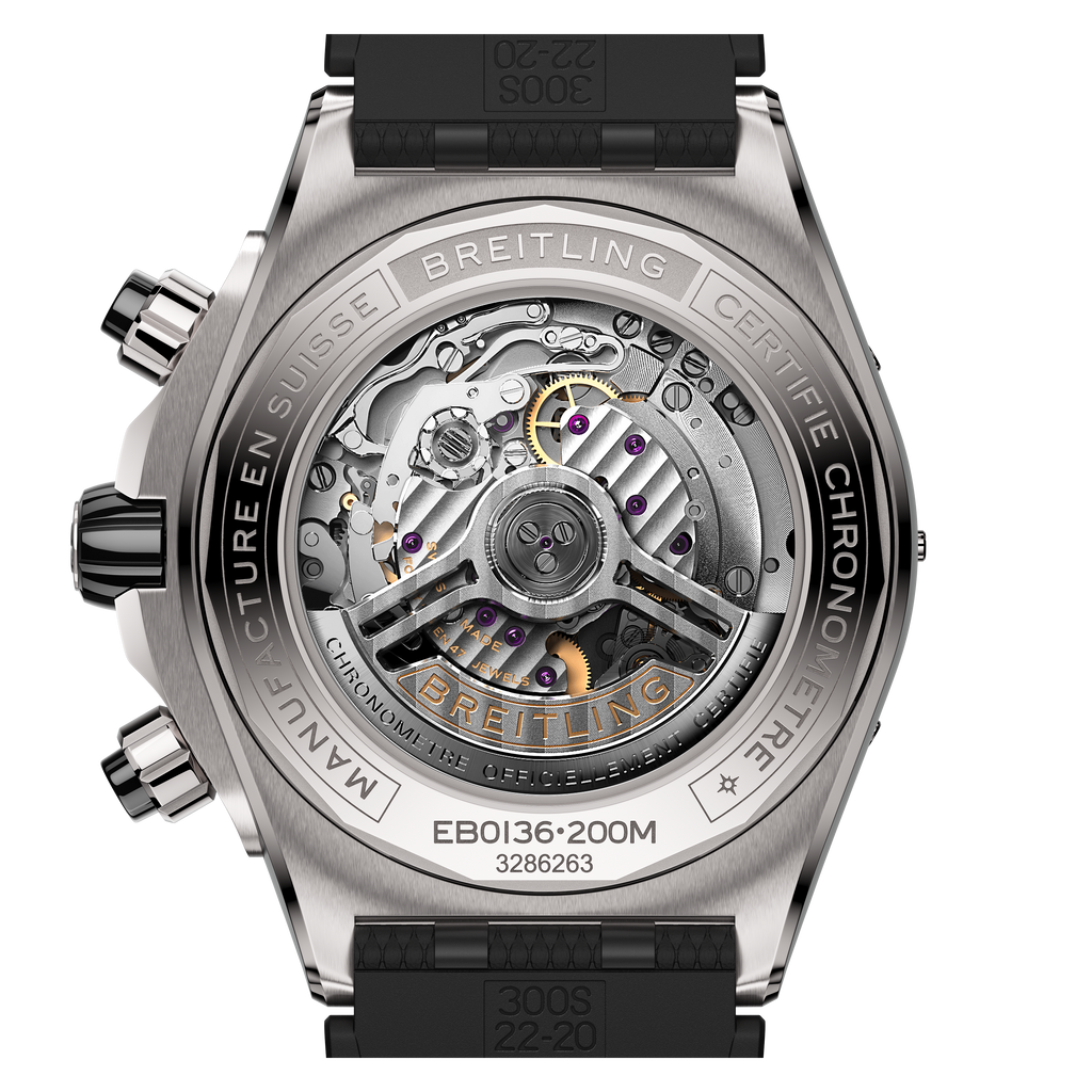 BRT Super Chronomat B01 44 Watch with Black Rubber Rouleaux Strap