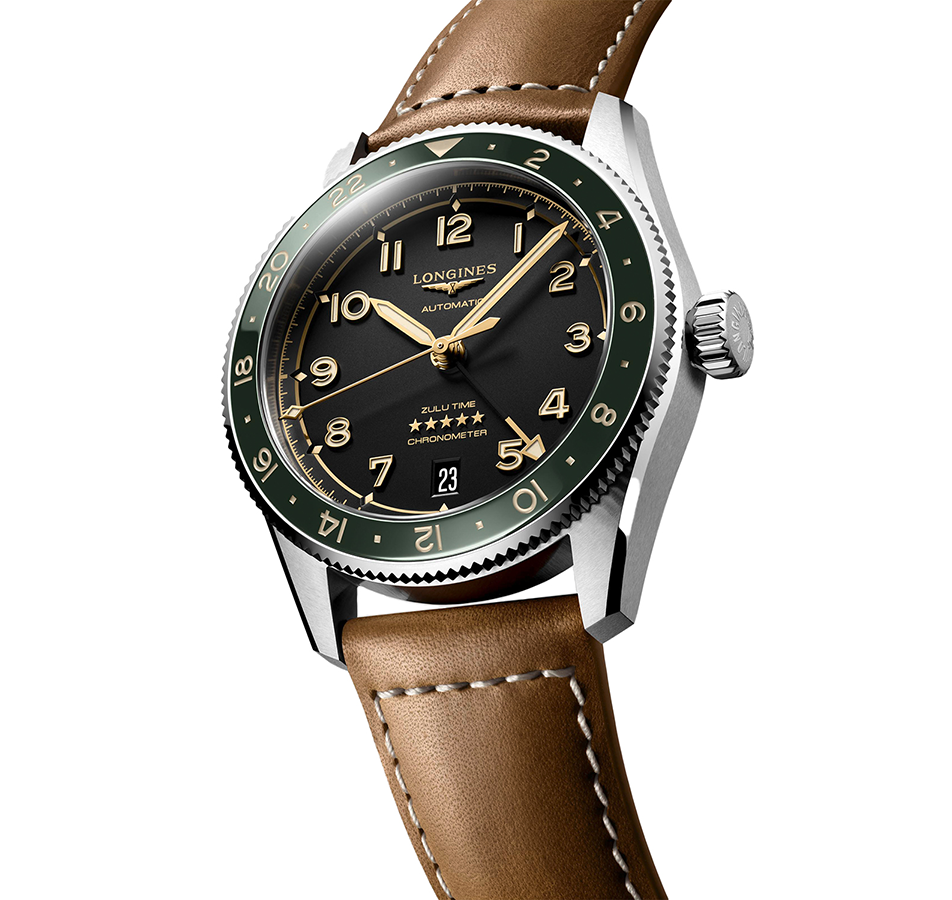 LNGS Spirit Zulu Time 39mm Watch with Brown Leather Strap