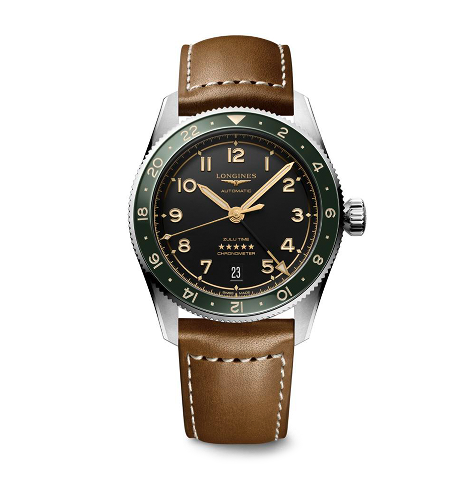 LNGS Spirit Zulu Time 39mm Watch with Brown Leather Strap