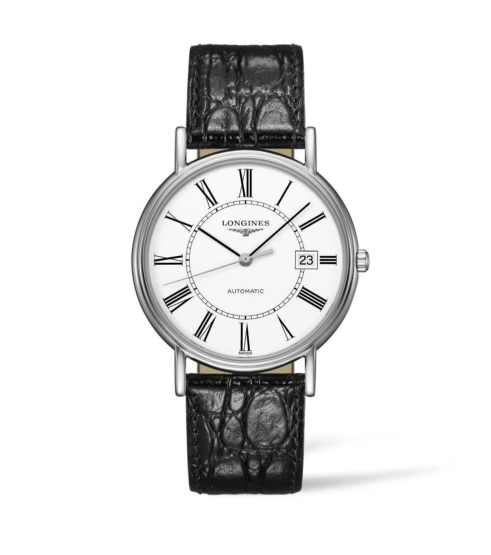 LNGS Présence Collection 38mm White Dial Gent's Watch with Black Leather Strap