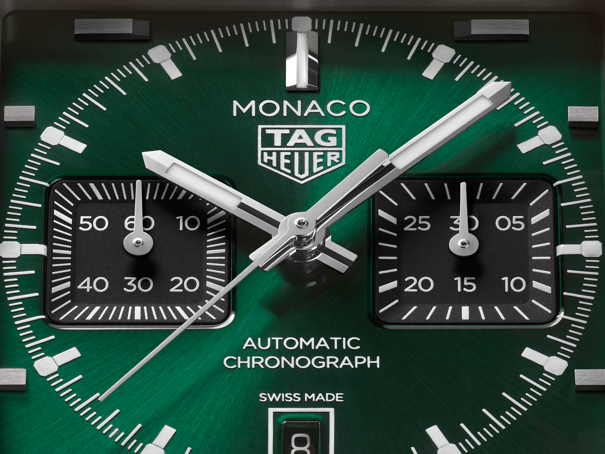 TGHR Monaco Chronograph Watch with Sunray Brushed Green Dial