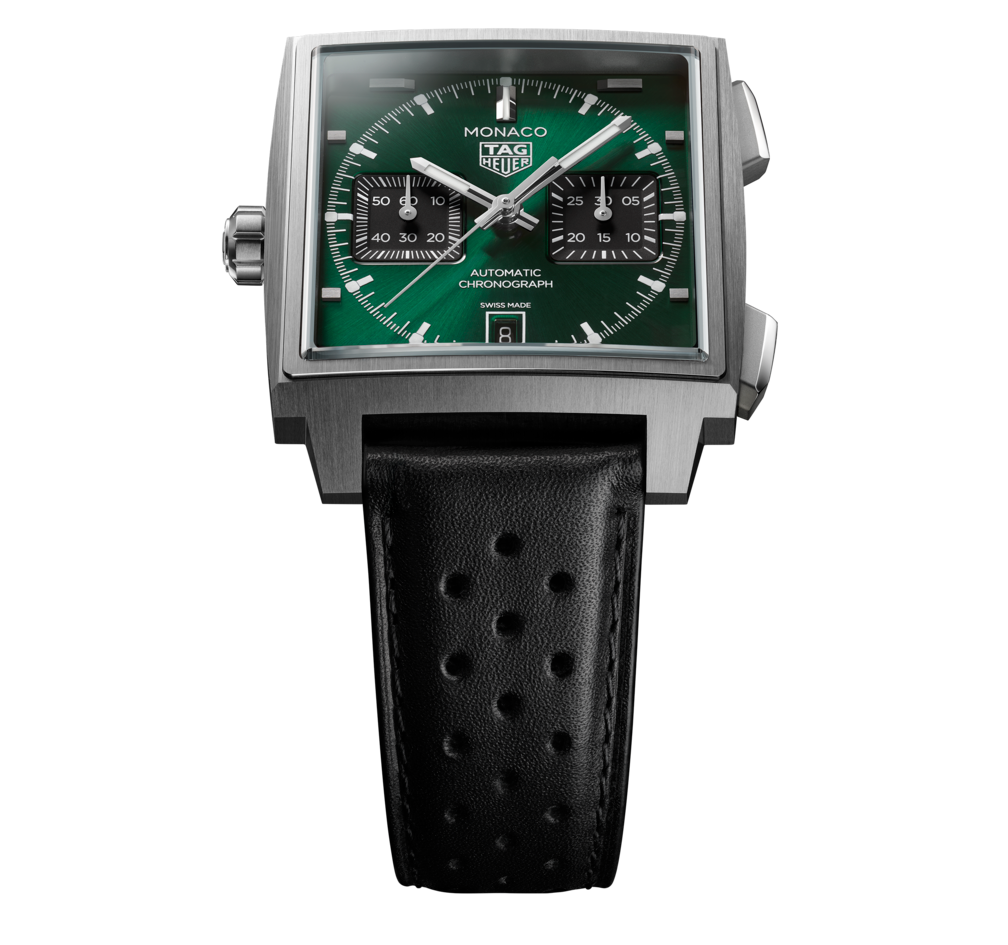 TGHR Monaco Chronograph Watch with Sunray Brushed Green Dial