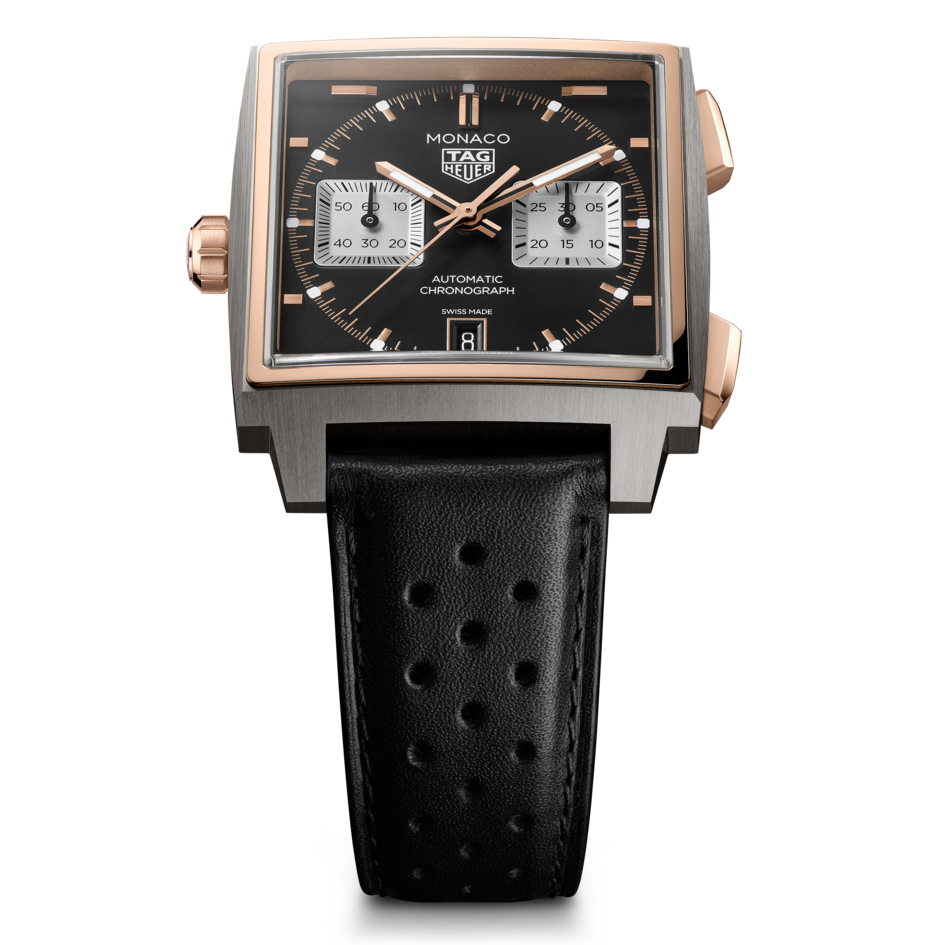 TGHR Monaco Chronograph Watch with Sunray Brushed Black Dial