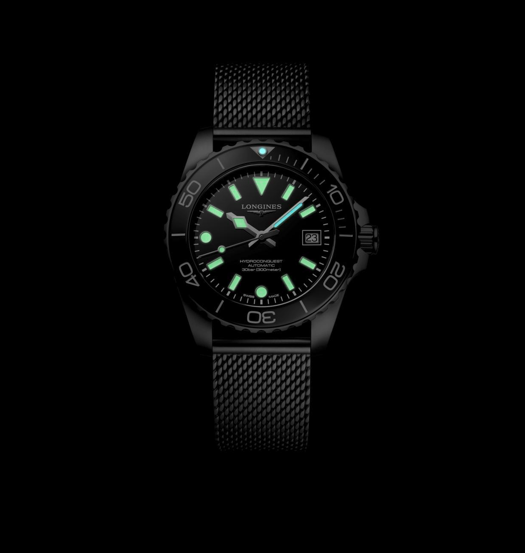 LNGS Hydroconquest 39mm Watch with Black Dial