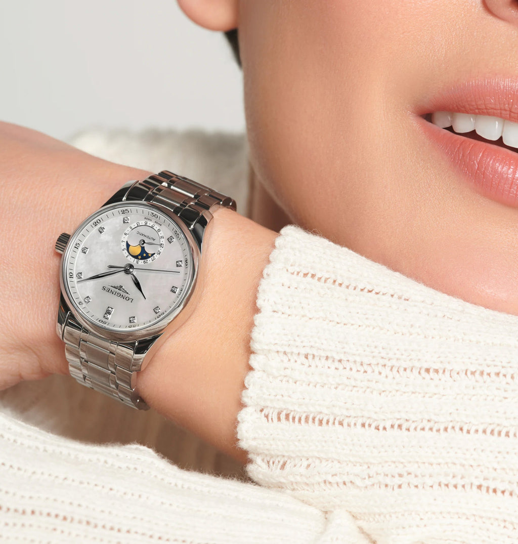 LNGS Master Moonphase 34mm Watch with Mother-of-Pearl Dial