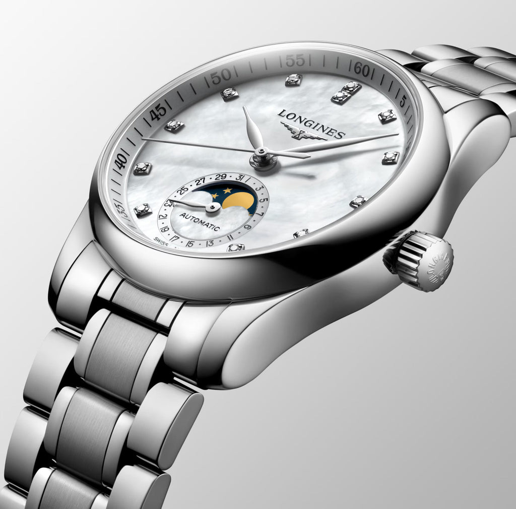 LNGS Master Moonphase 34mm Watch with Mother-of-Pearl Dial