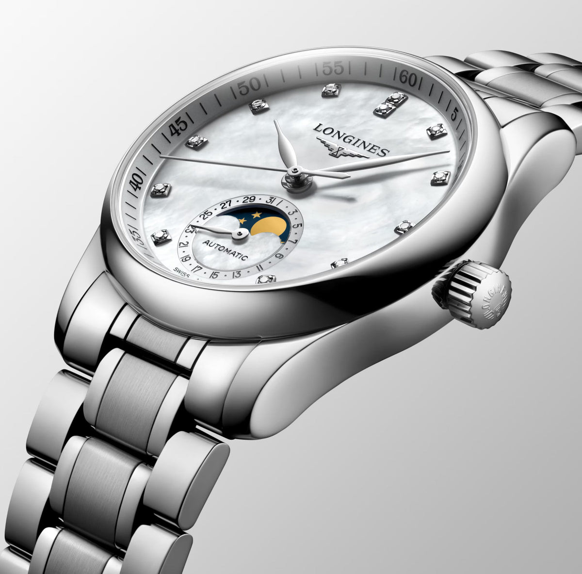 LNGS Master Moonphase 34mm Watch with Mother-of-Pearl Dial
