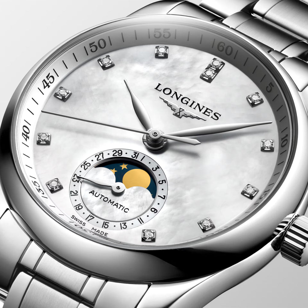 LNGS Master Moonphase 34mm Watch with Mother-of-Pearl Dial