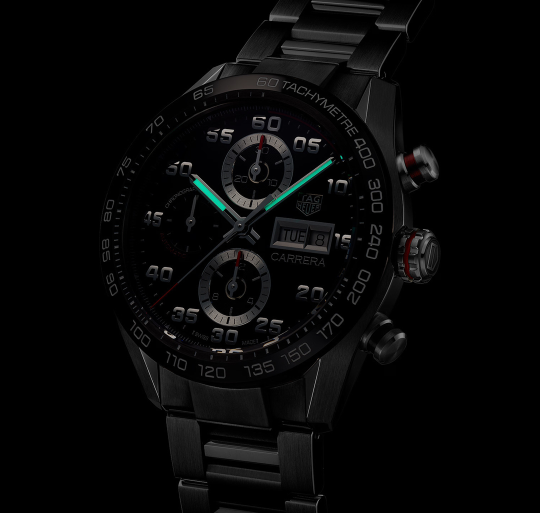 TGHR Carrera Chronograph Watch with Black Dial