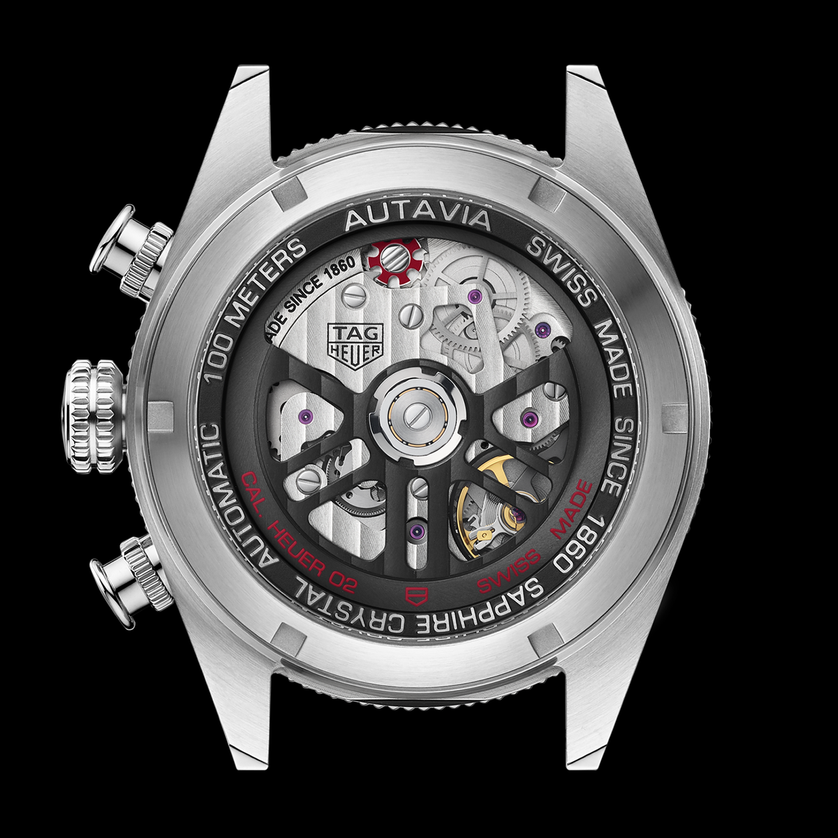 TGHR Autavia Flyback Chronometer Watch with Black Leather Strap