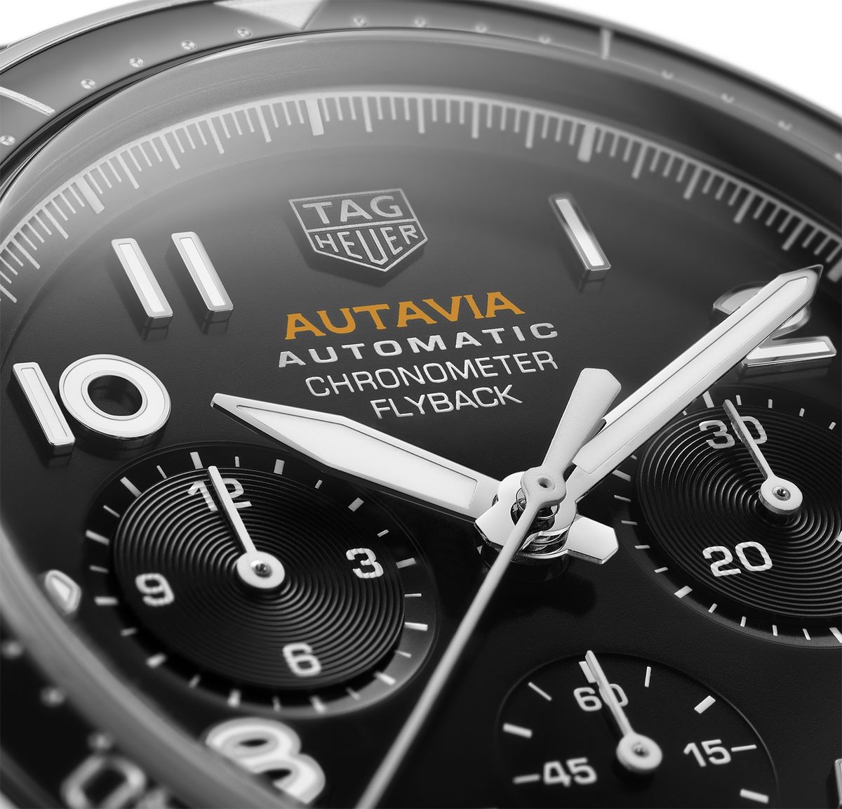 TGHR Autavia Flyback Chronometer Watch with Black Leather Strap