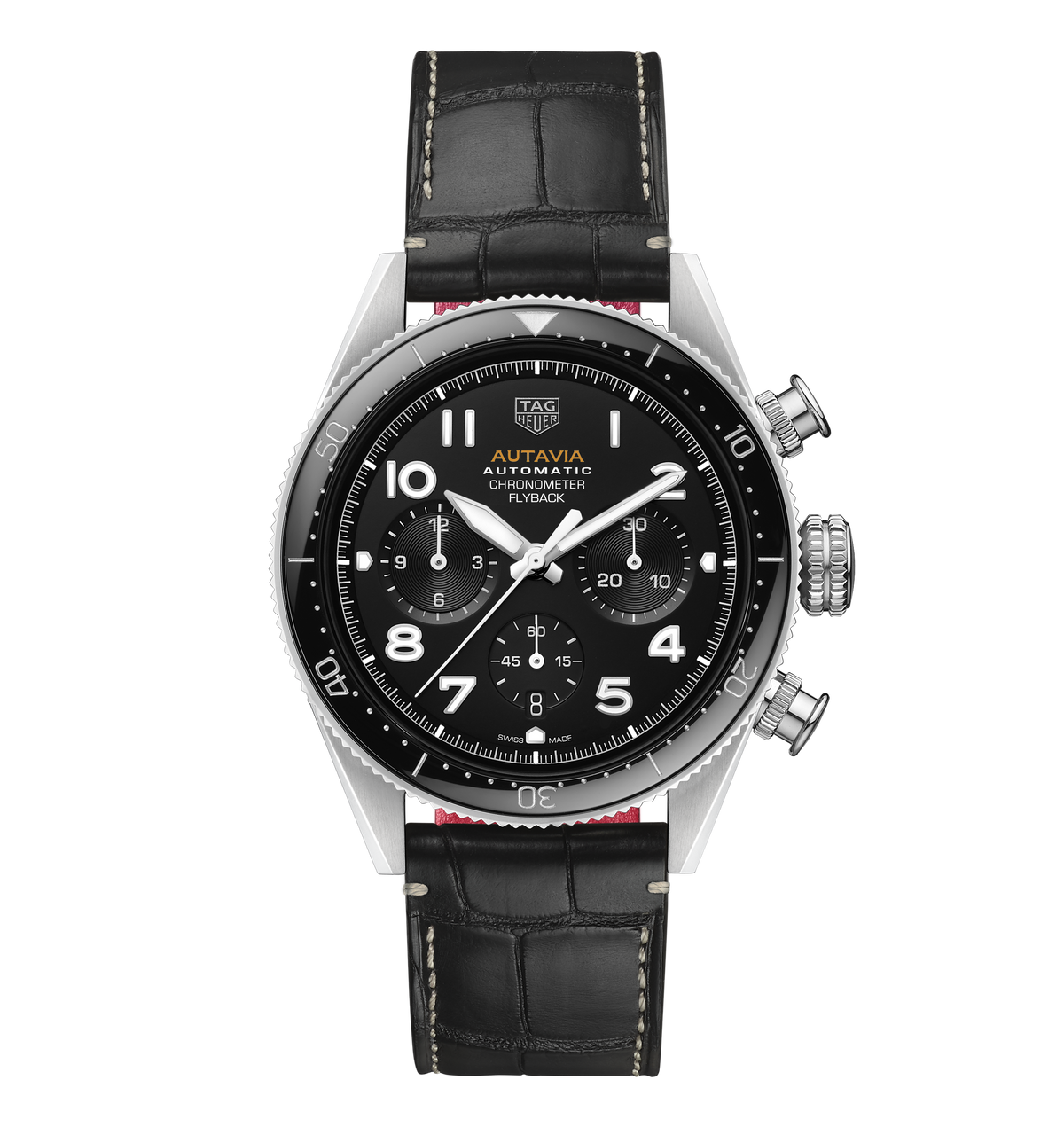 TGHR Autavia Flyback Chronometer Watch with Black Leather Strap