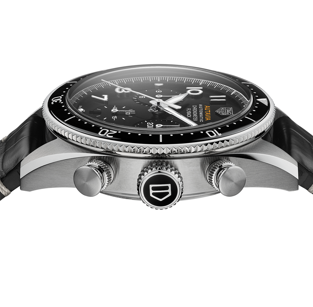 TGHR Autavia Flyback Chronometer Watch with Black Leather Strap