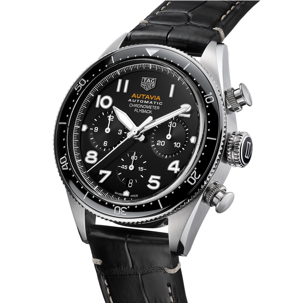 TGHR Autavia Flyback Chronometer Watch with Black Leather Strap