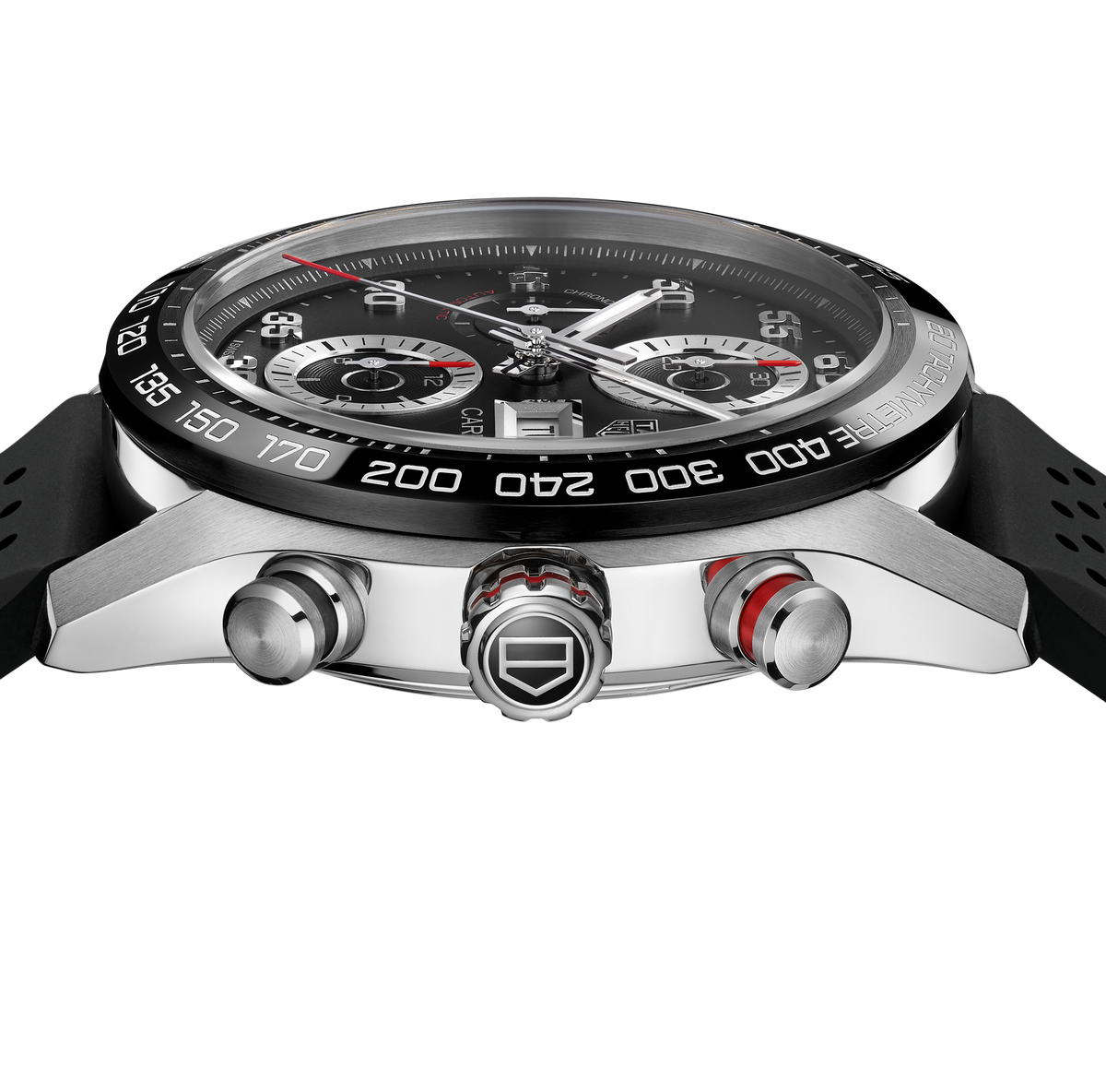 TGHR Carrera Chronograph Watch with Black Rubber Strap
