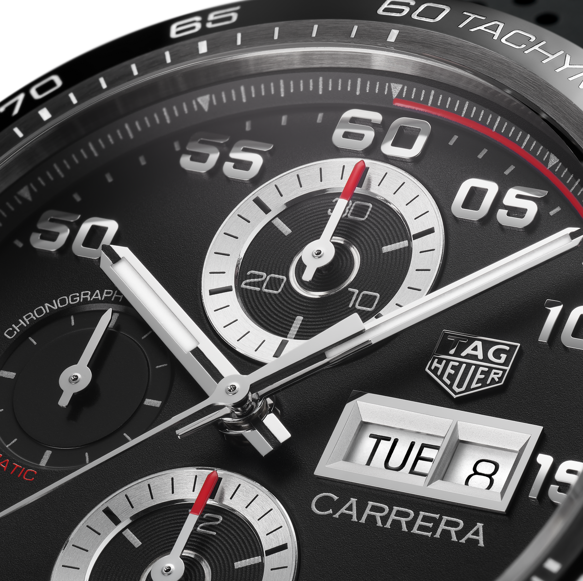 TGHR Carrera Chronograph Watch with Black Rubber Strap