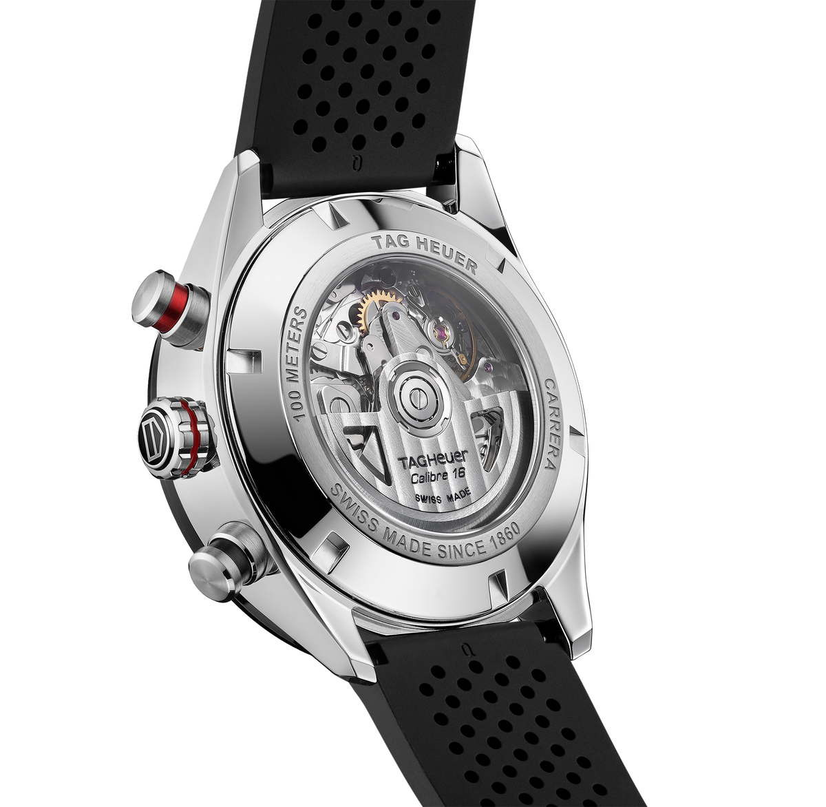 TGHR Carrera Chronograph Watch with Black Rubber Strap