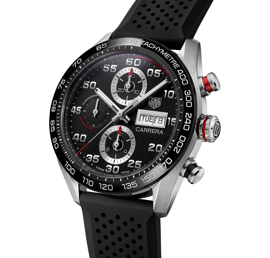 TGHR Carrera Chronograph Watch with Black Rubber Strap